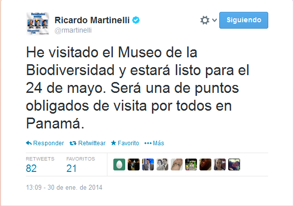 Presidente Ricardo Martinelli se refirió a la inauguración del Biomuseo. Foto/Redes Sociales<br>