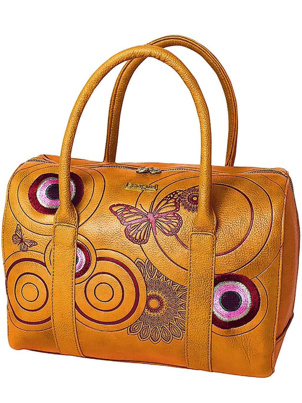 Desigual. Bolso de cuero con dibujos de mariposa y flores.()