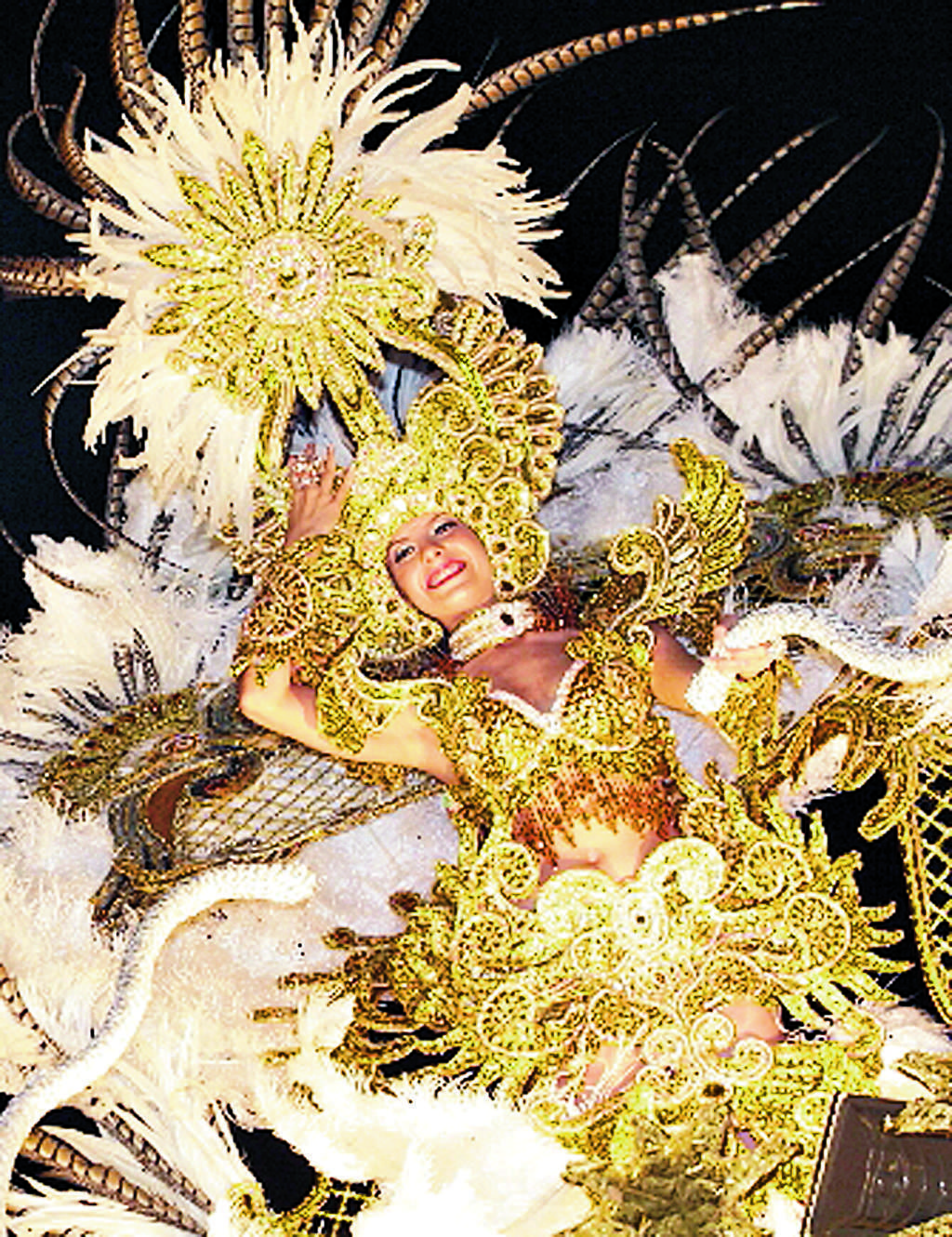 El delicado trabajo de artesanos panameños como César D Castro, encargado de confeccionar los vestuarios de la reina y princesas del Carnaval capitalino, se percibió en cada una de sus creaciones. Para el último día se escogió un bello atuendo de dos pie
