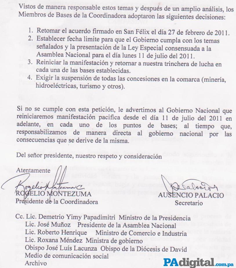 Copia del documento enviado al Presidente // Imagen de Cortesía 3/3.