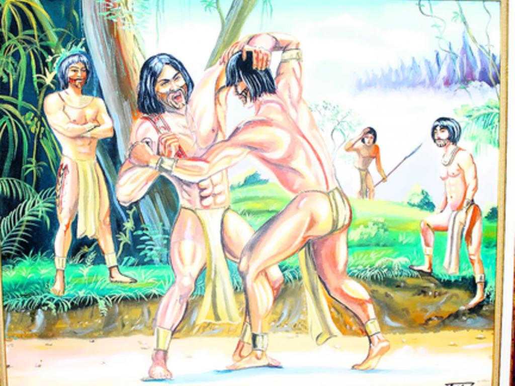 Aquí el artista tableño exalta a los aguerridos indígenas.