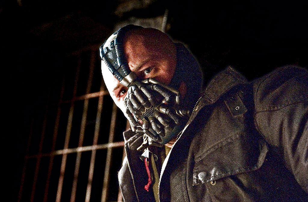El malo. El actor Tom Hardy personifica a Bane, el enemigo de Batman, el hombre murciélago.(AP.)