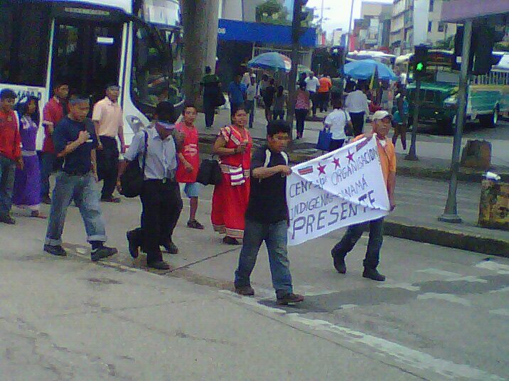 Los indígenas llevaban pancartas. Foto/Carlos Patterson<br>