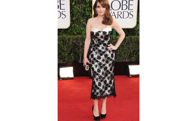Tina Fey en vestido diseñada por L´Wren Scott Foto.AP