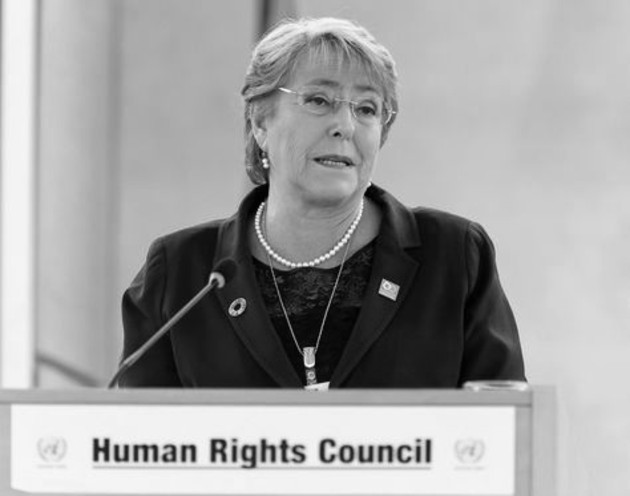 Michelle Bachelet, en la sede del Consejo de Derechos Humanos de la Organización de Naciones Unidas, en Ginebra, en marzo de 2017, cuando era presidenta de Chile. Foto: EFE.