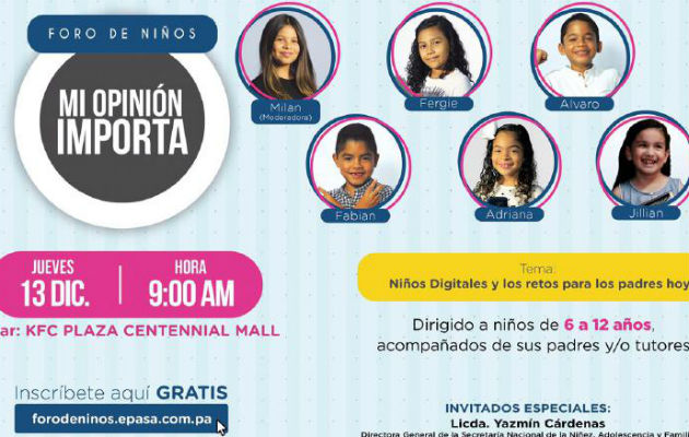 Para que los niños se sientan cómodos, hasta lo moderadora del evento será una niña, que proyectará el desarrollo del foro. Foto: Panamá América