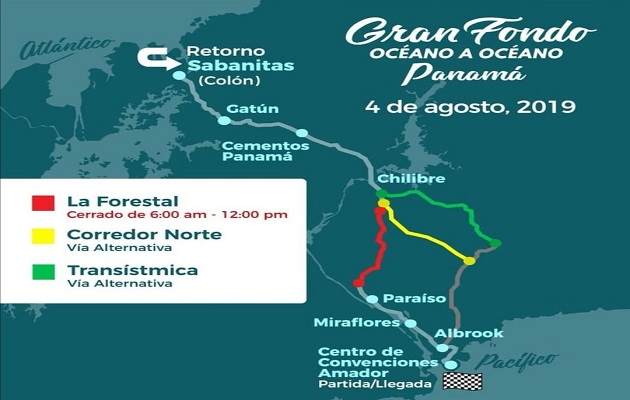 Ruta del Gran Fondo Océano a Océano Panamá. 