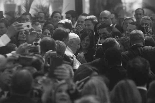 Miembros de la sociedad civil panameña y diplomática, el jueves 24 de enero,  luego de culminado el encuentro en la Cancillería con el papa Francisco, como parte de la Jornada Mundial de la Juventud que se celebró en el país. Foto: Edward Santos. Epasa.