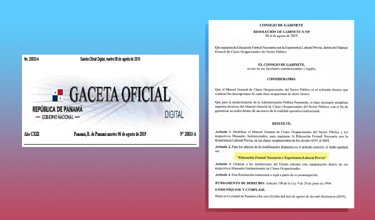 La resolución fue publicada en la Gaceta Oficial N° 28833-A del 6 de agosto de 2019. Foto: Panamá América.