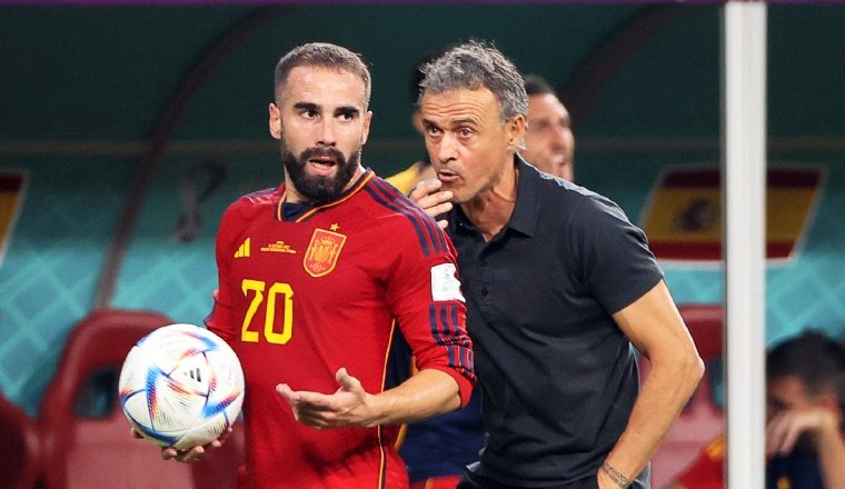 Luis Enrique Martínez, técnico de España y Dani Carvajal (20). Foto:EFE