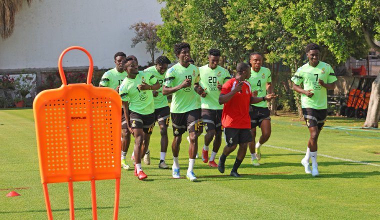 Jugadores de Ghana, durante los entrenamientos. Foto:@GhanaBlackstars