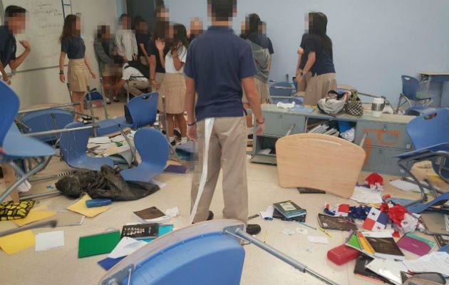 Graduandos del Colegio Panamá vandalizan salón en celebración de 'Prank Day'. Foto: Redes sociales.