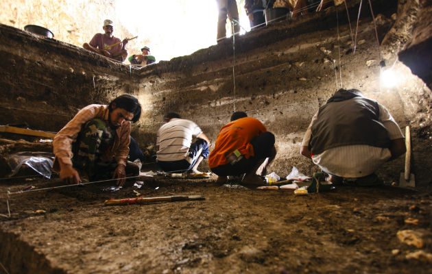 Secuencia estratológica de la cueva Liang Bua hace unos 50,000 años. Foto/AP