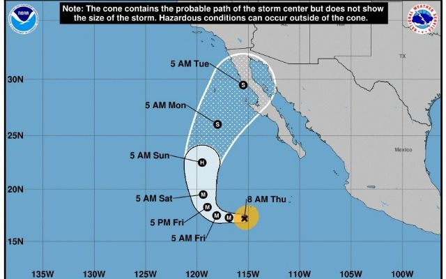Se esperan tormentas fuertes a puntuales muy fuertes (50 a 75 milímetros) en el estado de Sinaloa, Durango y Nayarit.