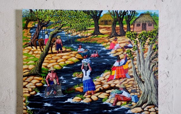  Este cuadro "Lavanderos de Cruza Río" muestra una costumbre que pudiera quedar en desuso, si se secan los ríos por el cambio climático.  / Archivo