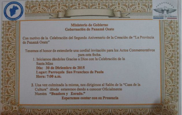Invitan el ministerio de Gobierno y la Gobernación de Panamá Oeste.  /  Foto: Cortesía