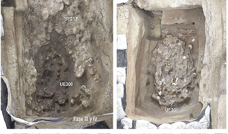 Secuencia de imágenes de la fosa de la tumba T7 y de las unidades de las fases I a III. Tomó 3 meses la meticulosa excavación. Miguel Ángel Hervás