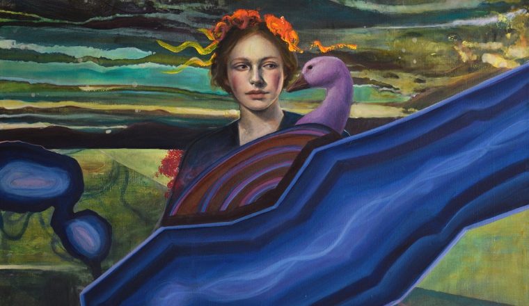 "El encuentro con el cisne" (65 x91cms). Técnica mixta sobre lino. /Foto: Cortesía