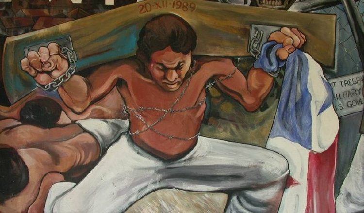 Cuadro del afamado pintor panameño Virgilio Ortega Santizo ('Viyiyo'), donde expresa su dolor por su Panamá avasallado. /Foto Rafaela Moeno