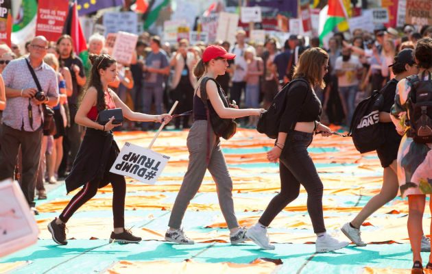 El "circo de la resistencia", nombre simbólico con el que la organización denominó la movilización, se puso en marcha como reacción a la visita oficial del jefe de Estado estadounidense al Reino Unido.