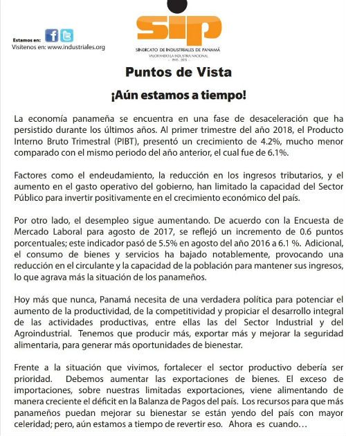 Sindicato de Industriales pide reactivar productividad del país. 