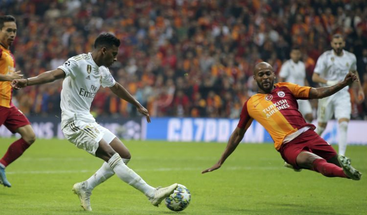 Rodrygo durante el partido por la Champions entre el Real Madrid y el Galatasaray. Foto AP