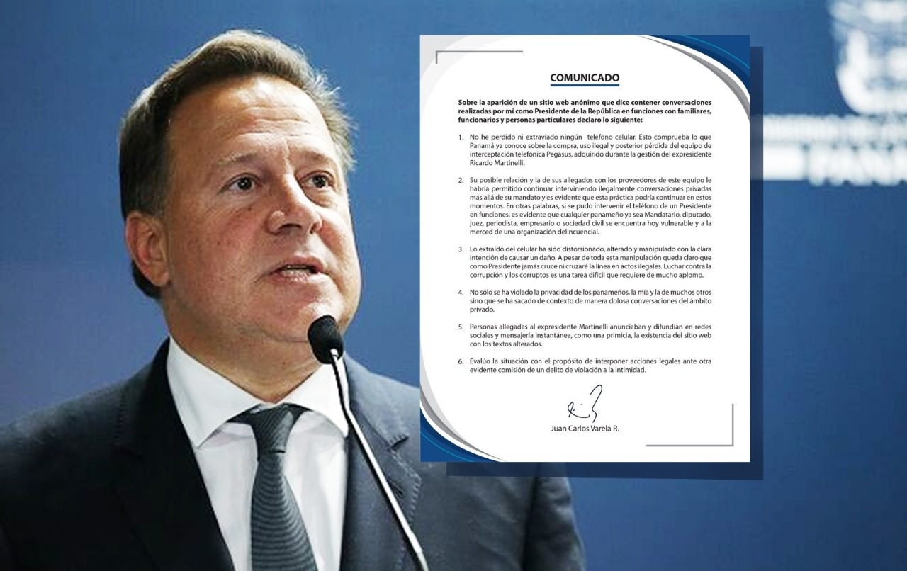 Juan Carlos Varela dijo que recurrirá a acciones legales tras la publicación de esas conversaciones que consideró "privadas". Ilustración: Adiel Bonilla.
