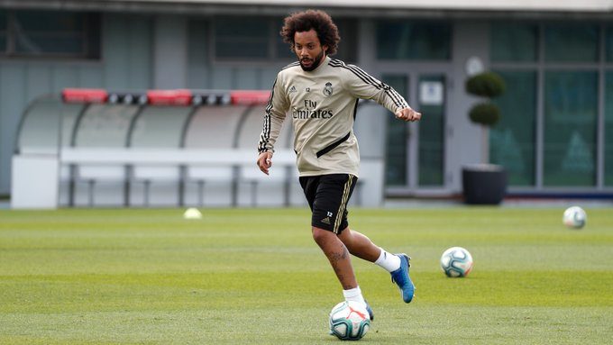 Marcelo en los entrenamientos de Real Madrid.