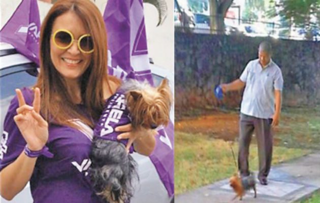 Exministra Zulema Sucre junto a su perro Gucci.