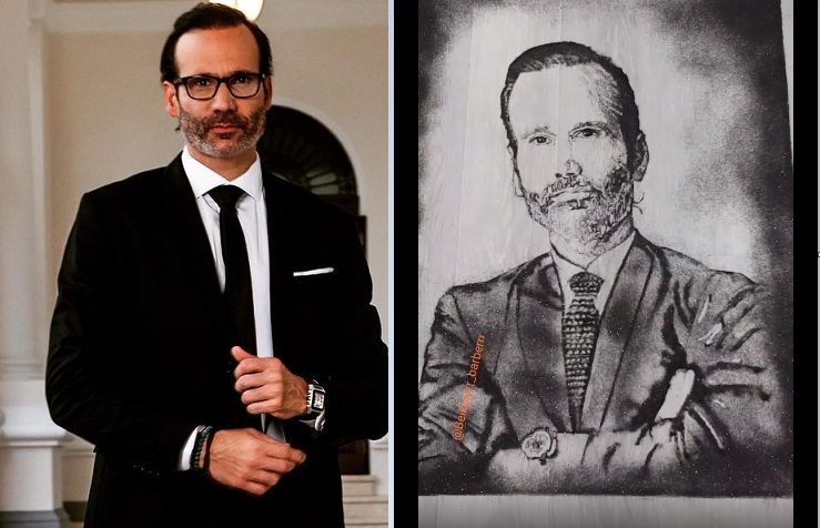 Horacio Valdés y su retrato a base de cabello. Instagram