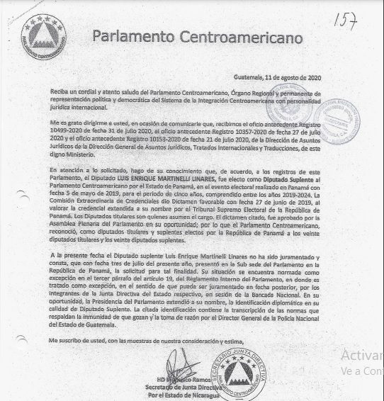 Nota emitida por el Parlacen.