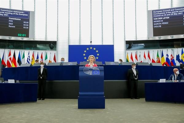 La presidenta de la Comisión Europea, Ursula von der Leyen, este miércoles en Estrasburgo. Foto:EFE