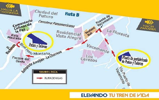 Gráfico sobre la Ruta B, para el movimiento de las vigas y material de la Línea 3 del Metro.