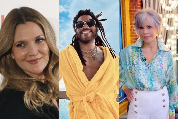 Drew Barrymore, Lenny Kravitz y Jane Fonda. Fotos: EFE / Instagram
