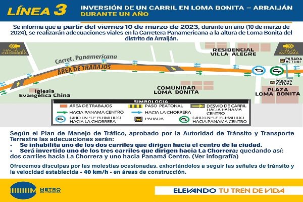 Según lo establecido por la ATTT, por el área los conductores tendrán que circular a 40 kilómetros por hora y respetar las señales de tránsito. Foto. Cortesía Metro de Panamá