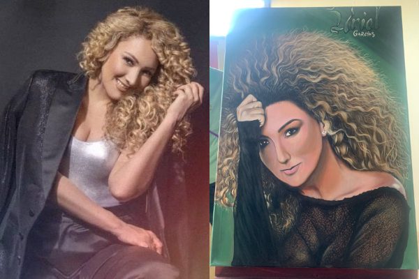 Erika Ender y el retrato que hicieron en su honor. Foto: Archivo / Twitter