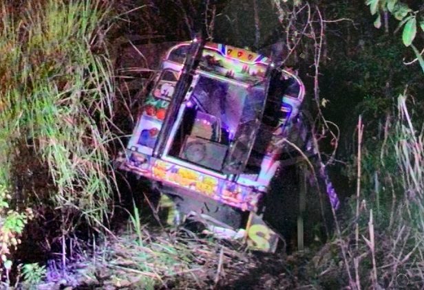 Desde la carretera se observaba entre la maleza la parte trasera del vehículo de transporte colectivo. Foto: Diomedes Sánchez