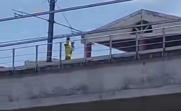 La mujer se desplazó por el área con un bebé en brazos.