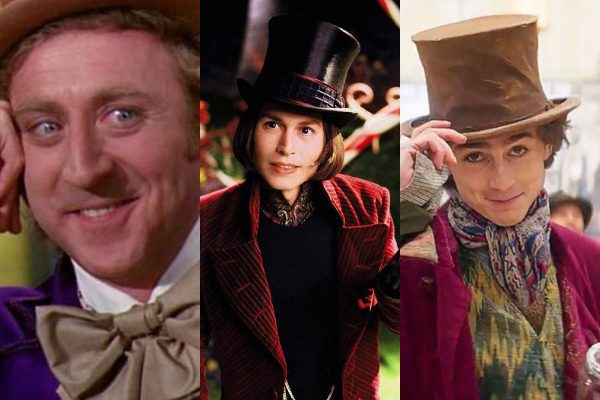 Timothée Chalamet, Gene Wilder y Johnny Depp. Fotos: Internet / Warner Bros.