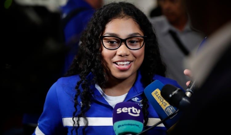 Hillary Heron a su llegada a Panamá, luego del Mundial en Bélgica. Foto: EFE