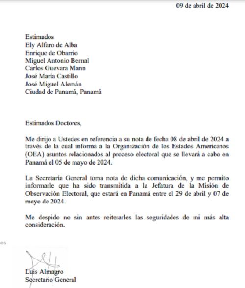 Respuesta de Almagro a abogados panameños.