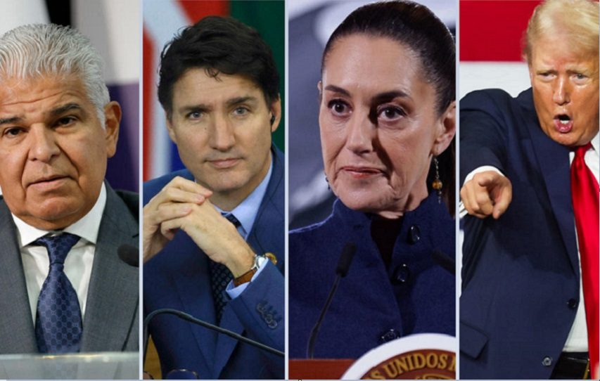 José Raúl Mulino, el primer ministro de Canadá, Justin Trudeau -quien acaba de renunciar al cargo que sigue ejerciendo en funciones-, la presidenta de México, Claudia Sheinbaum, y el presidente electo de Estados Unidos, Donald Trump. EFE