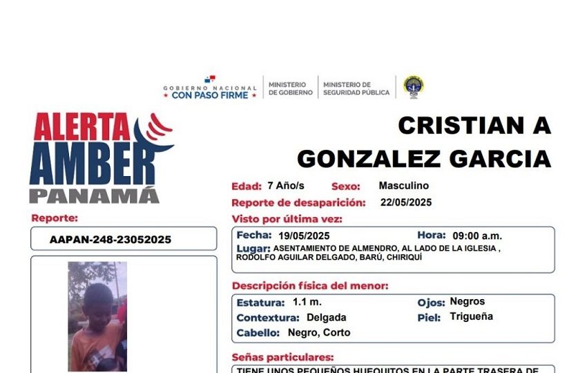 Cristian A. González García, de 7 años; mide 1.10 metros, tiene piel trigueña, ojos y cabello negro. Foto. PGN