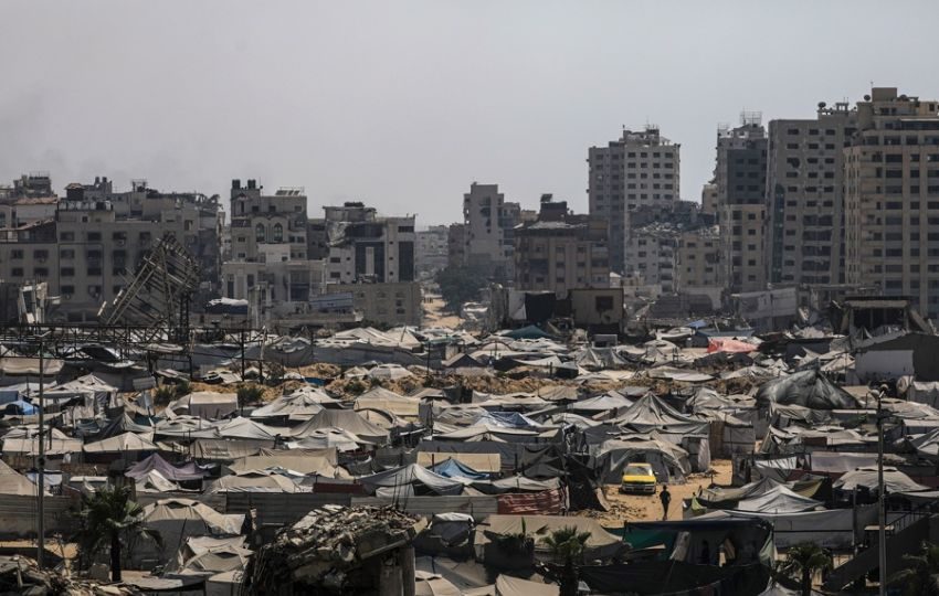 Tiendas de los palestinos desplazados que huyeron del este de la ciudad de Gaza y la franja norte de Gaza. Foto: EFE