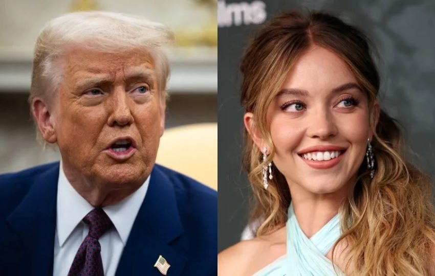 Donald Trump (i) y la actriz estadounidense Sydney Sweeney (d). Foto: EFE / Francis Chung / Andy Rain