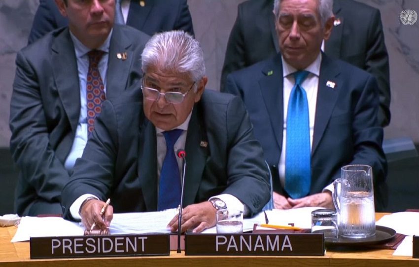 José Raúl Mulino, dijo que es imperativo destacar que el multilateralismo constituye la base fundamental para el fortalecimiento de todas las medidas y estrategias globales de protección marítima. Foto. Cortesía