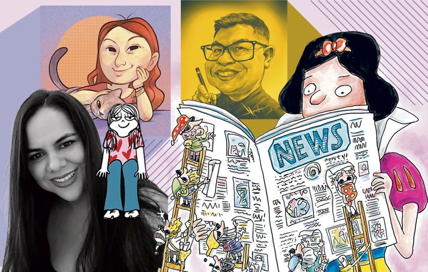 Algunos de los caricaturistas invitados (Gretta, Mecho y Daniesca). Fotos: Cortesía