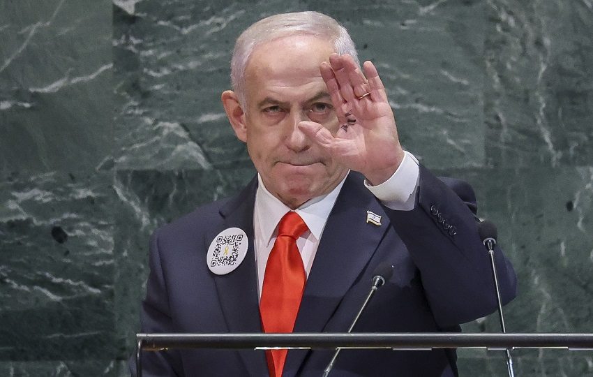 El primer ministro israelí, Benjamín Netanyahu, ante la Asamblea General de la ONU. Foto: EFE