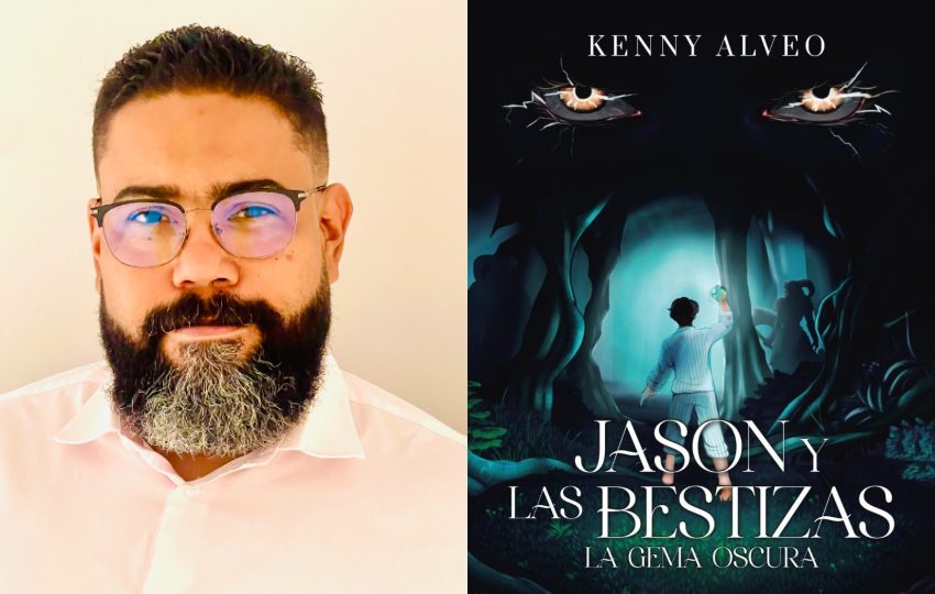 Kenny Alveo y la portada de 'Jason y las bestizas, la gema oscura'. Fotos: Cortesía