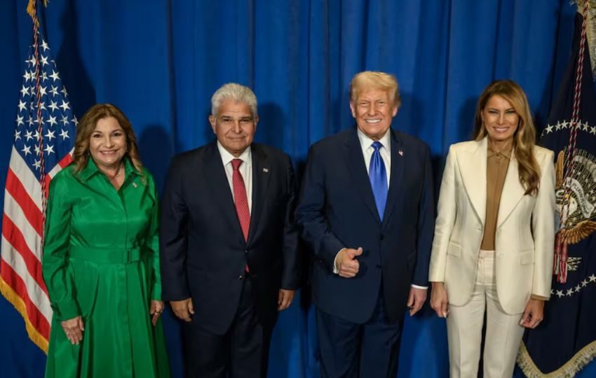 El presidente José Raúl Mulino, y la primera dama Maricel de Mulino, participaron en una recepción ofrecida por el presidente de EE.UU., Donald Trump y su esposa Melania Trump. Foto: Cortesía